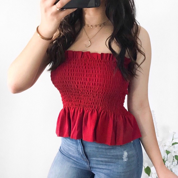 smocked ruffle tube top